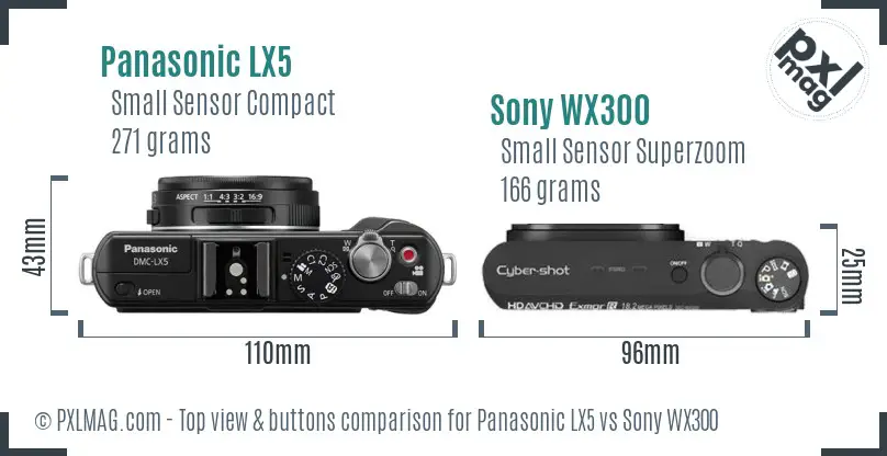 Panasonic LX5 vs Sony WX300 top view buttons comparison