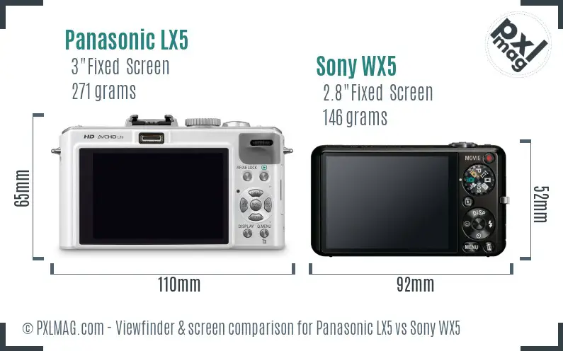 Panasonic LX5 vs Sony WX5 Screen and Viewfinder comparison