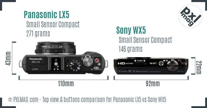 Panasonic LX5 vs Sony WX5 top view buttons comparison