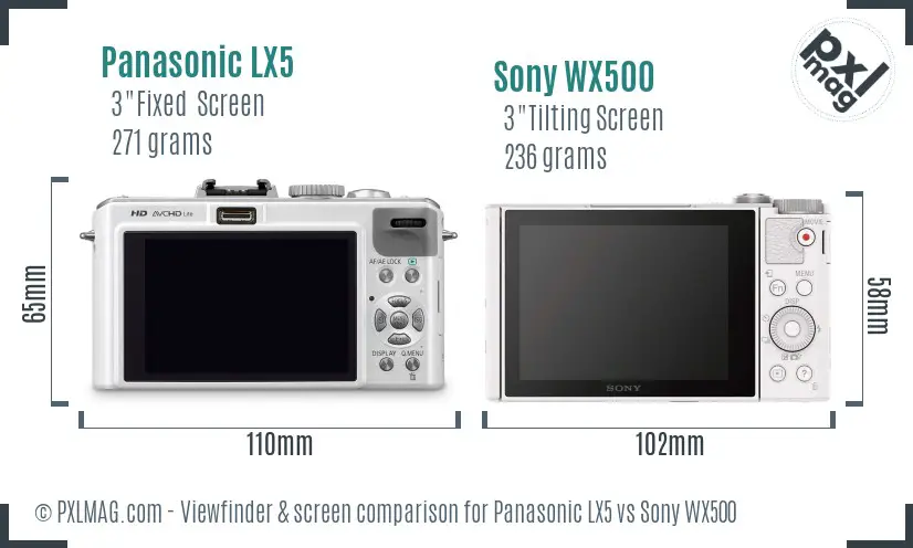 Panasonic LX5 vs Sony WX500 Screen and Viewfinder comparison