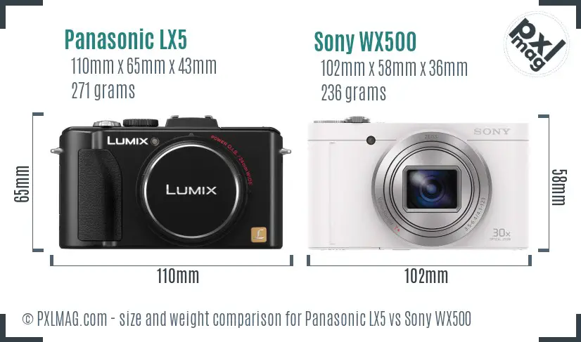 Panasonic LX5 vs Sony WX500 size comparison