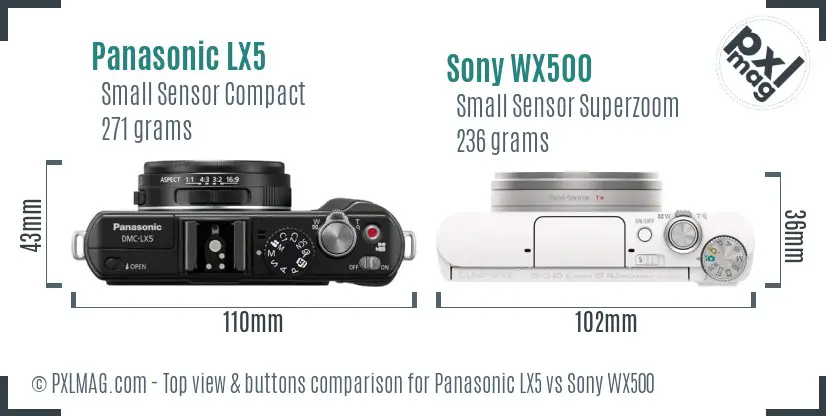 Panasonic LX5 vs Sony WX500 top view buttons comparison