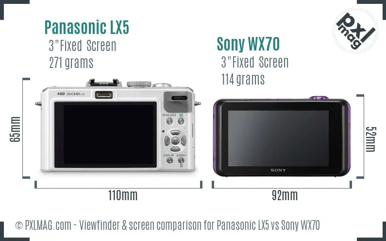 Panasonic LX5 vs Sony WX70 Screen and Viewfinder comparison