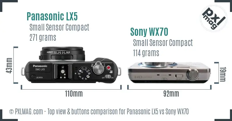 Panasonic LX5 vs Sony WX70 top view buttons comparison