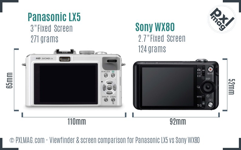 Panasonic LX5 vs Sony WX80 Screen and Viewfinder comparison