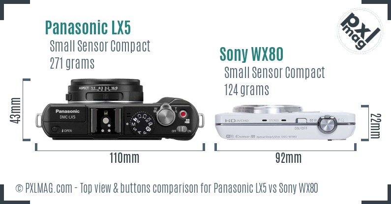 Panasonic LX5 vs Sony WX80 top view buttons comparison