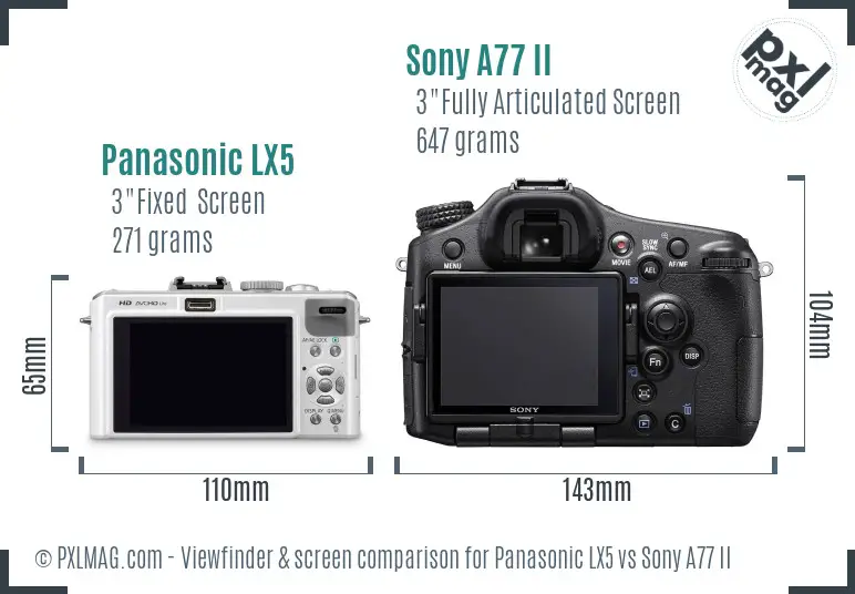 Panasonic LX5 vs Sony A77 II Screen and Viewfinder comparison