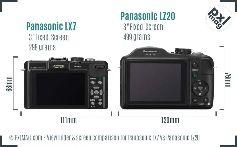 Panasonic LX7 vs Panasonic LZ20 Screen and Viewfinder comparison