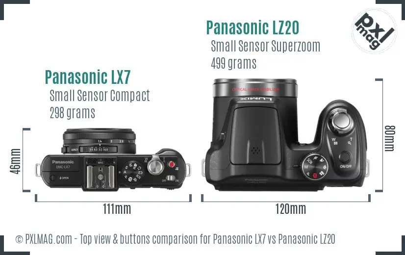 Panasonic LX7 vs Panasonic LZ20 top view buttons comparison