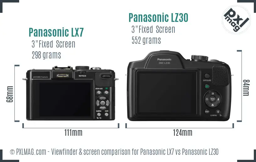 Panasonic LX7 vs Panasonic LZ30 Screen and Viewfinder comparison