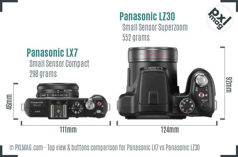 Panasonic LX7 vs Panasonic LZ30 top view buttons comparison