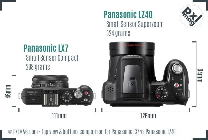 Panasonic LX7 vs Panasonic LZ40 top view buttons comparison