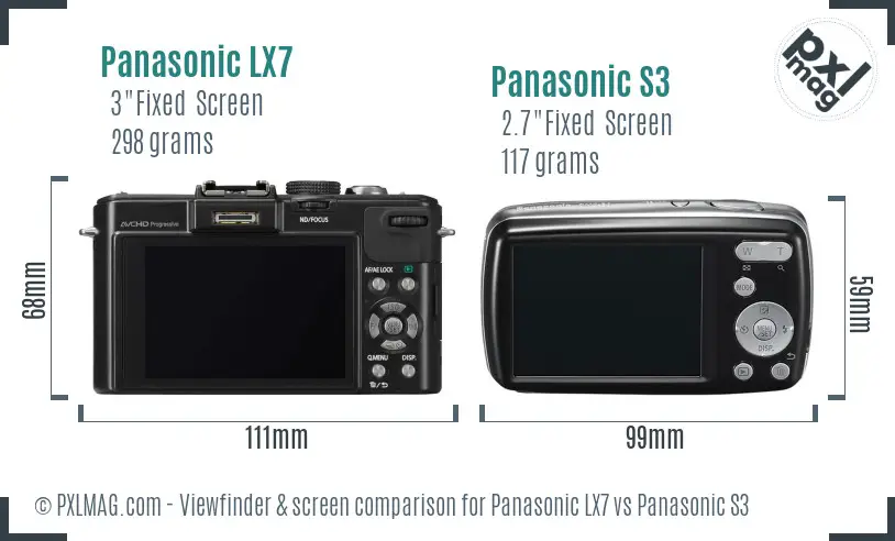 Panasonic LX7 vs Panasonic S3 Screen and Viewfinder comparison