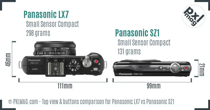 Panasonic LX7 vs Panasonic SZ1 top view buttons comparison