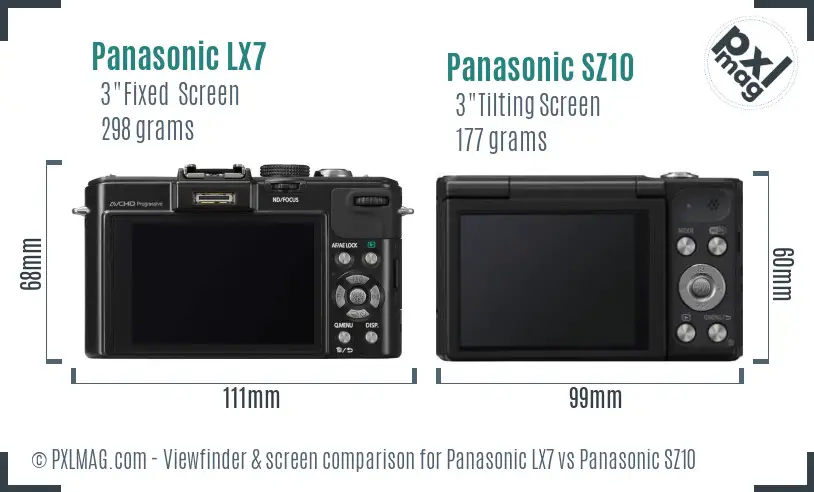 Panasonic LX7 vs Panasonic SZ10 Screen and Viewfinder comparison