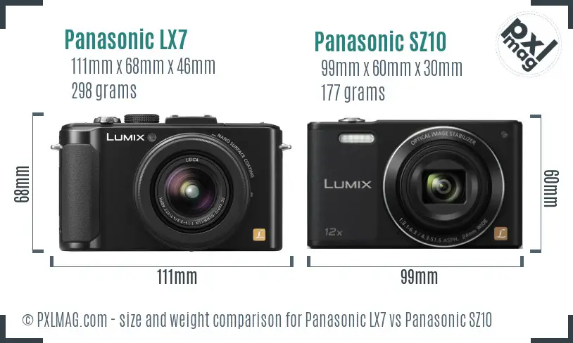 Panasonic LX7 vs Panasonic SZ10 size comparison