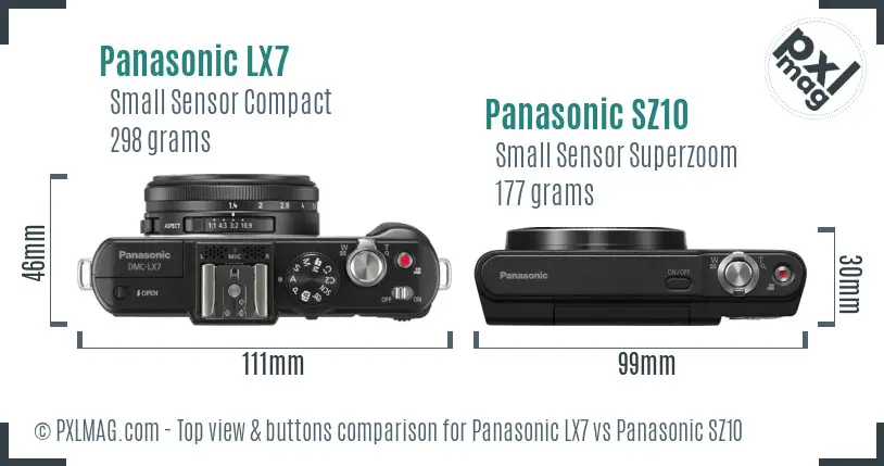 Panasonic LX7 vs Panasonic SZ10 top view buttons comparison