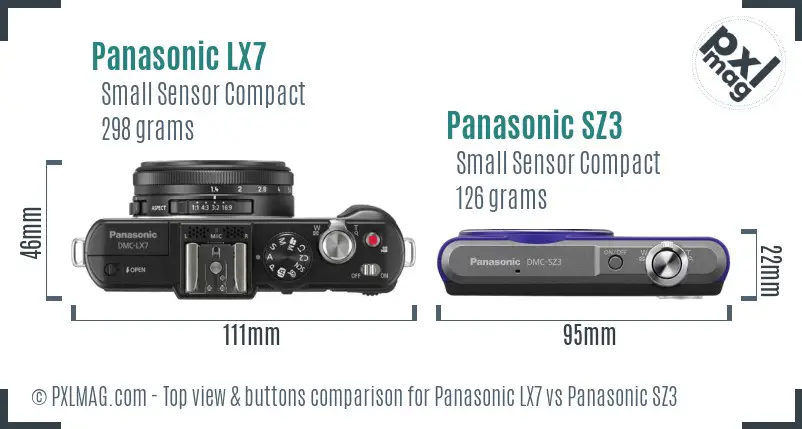 Panasonic LX7 vs Panasonic SZ3 top view buttons comparison
