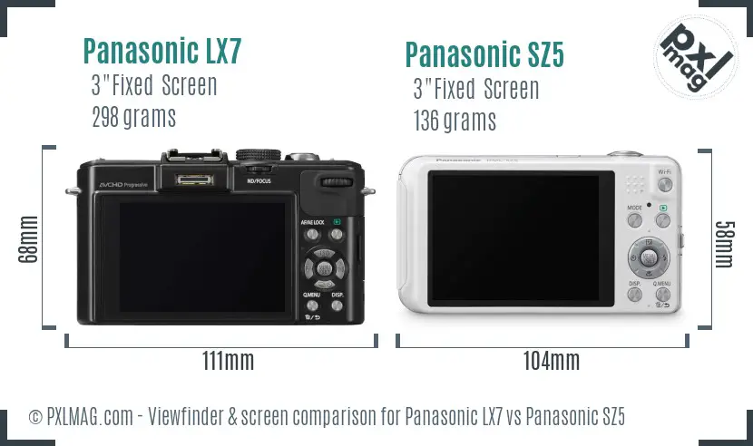 Panasonic LX7 vs Panasonic SZ5 Screen and Viewfinder comparison
