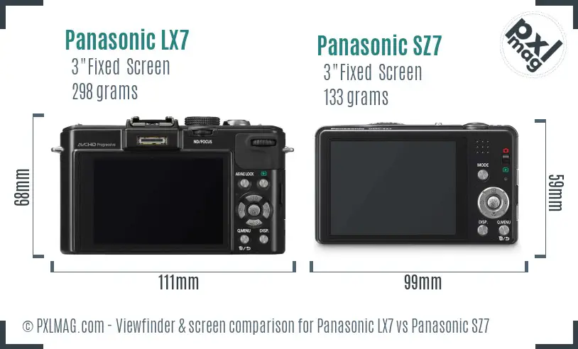 Panasonic LX7 vs Panasonic SZ7 Screen and Viewfinder comparison