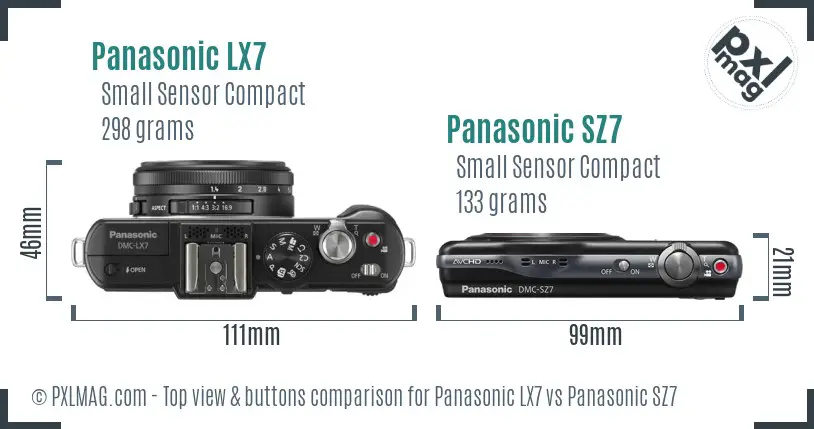 Panasonic LX7 vs Panasonic SZ7 top view buttons comparison