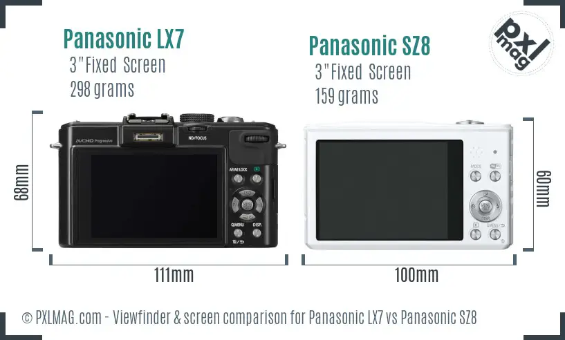 Panasonic LX7 vs Panasonic SZ8 Screen and Viewfinder comparison