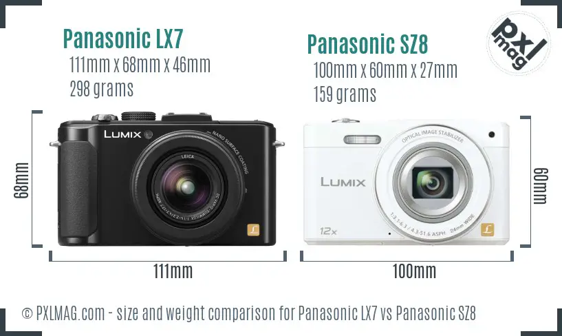 Panasonic LX7 vs Panasonic SZ8 size comparison