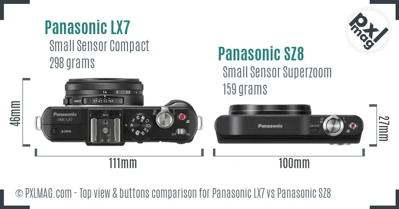 Panasonic LX7 vs Panasonic SZ8 top view buttons comparison