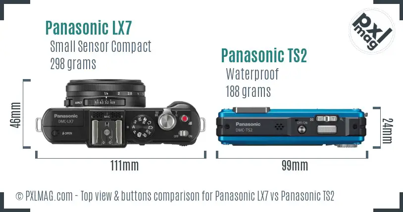 Panasonic LX7 vs Panasonic TS2 top view buttons comparison
