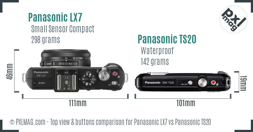 Panasonic LX7 vs Panasonic TS20 top view buttons comparison
