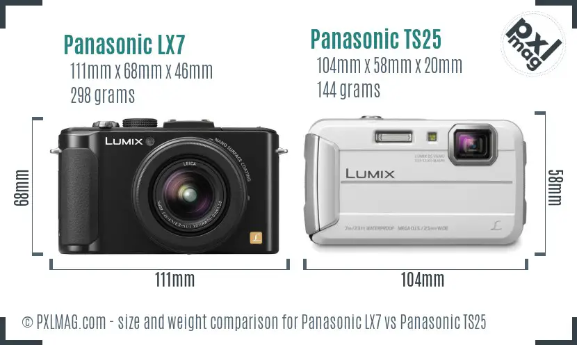 Panasonic LX7 vs Panasonic TS25 size comparison