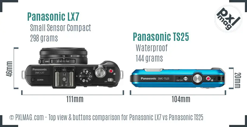 Panasonic LX7 vs Panasonic TS25 top view buttons comparison