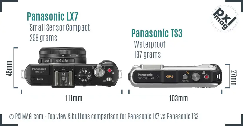 Panasonic LX7 vs Panasonic TS3 top view buttons comparison