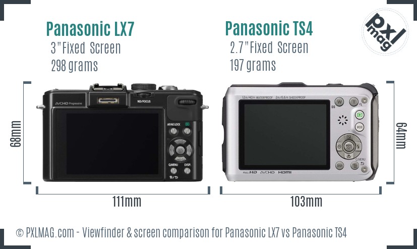 Panasonic LX7 vs Panasonic TS4 Screen and Viewfinder comparison