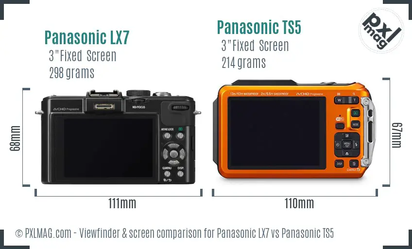 Panasonic LX7 vs Panasonic TS5 Screen and Viewfinder comparison