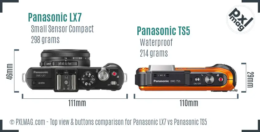 Panasonic LX7 vs Panasonic TS5 top view buttons comparison