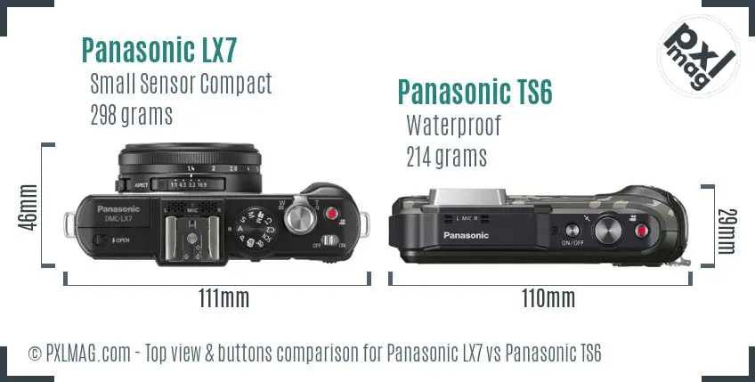 Panasonic LX7 vs Panasonic TS6 top view buttons comparison