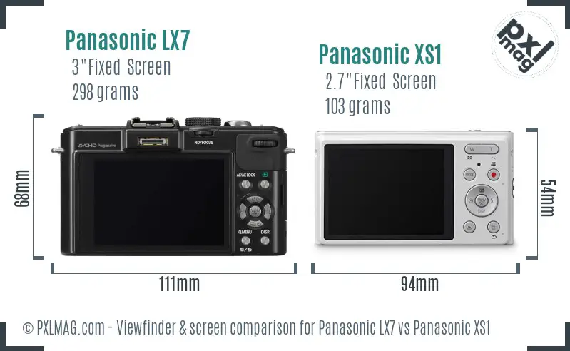 Panasonic LX7 vs Panasonic XS1 Screen and Viewfinder comparison