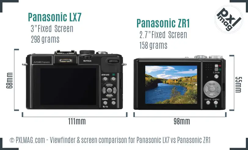 Panasonic LX7 vs Panasonic ZR1 Screen and Viewfinder comparison