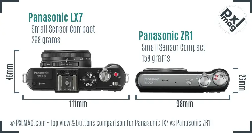 Panasonic LX7 vs Panasonic ZR1 top view buttons comparison