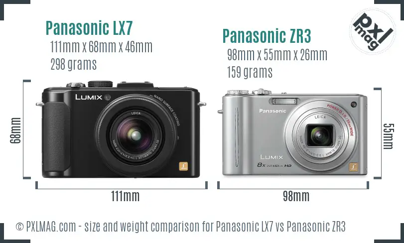 Panasonic LX7 vs Panasonic ZR3 size comparison