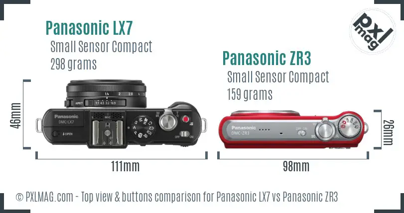 Panasonic LX7 vs Panasonic ZR3 top view buttons comparison