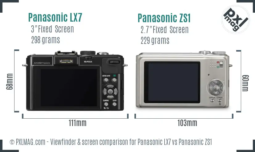 Panasonic LX7 vs Panasonic ZS1 Screen and Viewfinder comparison