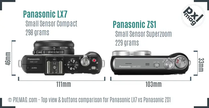 Panasonic LX7 vs Panasonic ZS1 top view buttons comparison