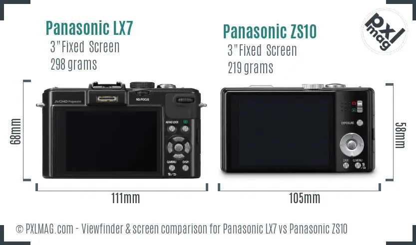 Panasonic LX7 vs Panasonic ZS10 Screen and Viewfinder comparison
