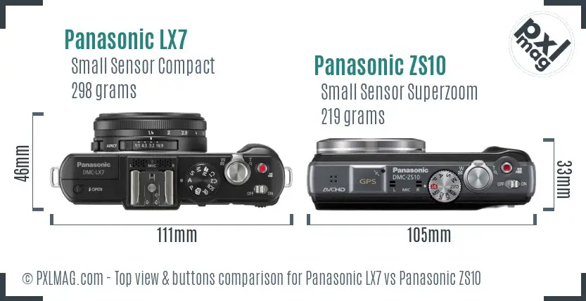 Panasonic LX7 vs Panasonic ZS10 top view buttons comparison