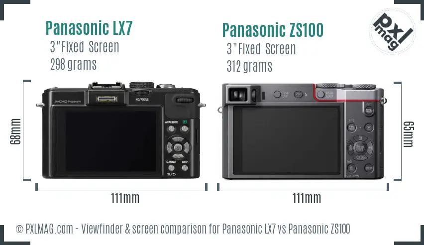 Panasonic LX7 vs Panasonic ZS100 Screen and Viewfinder comparison
