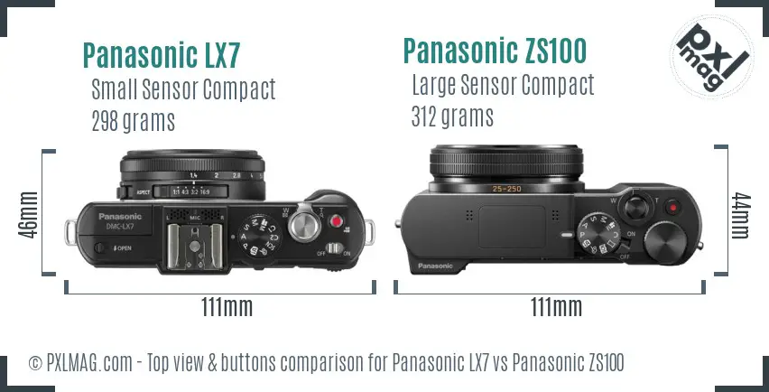 Panasonic LX7 vs Panasonic ZS100 top view buttons comparison