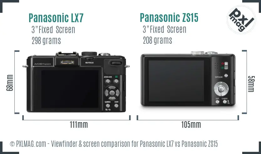 Panasonic LX7 vs Panasonic ZS15 Screen and Viewfinder comparison