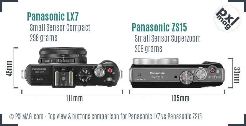 Panasonic LX7 vs Panasonic ZS15 top view buttons comparison